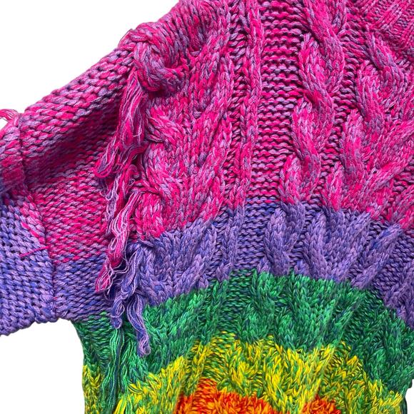 Farm Rio Multicolor Striped Yarn Fringe Turtleneck Sweater Womens Medium - Picture 3 of 10